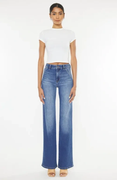 Kancan Celia Ultra High Rise Wide Flare Jeans In Medium Wash In Blue