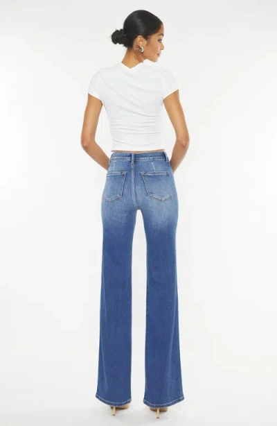 Kancan Celia Ultra High Rise Wide Flare Jeans In Medium Wash In Blue