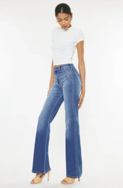 Kancan Celia Ultra High Rise Wide Flare Jeans In Medium Wash In Blue