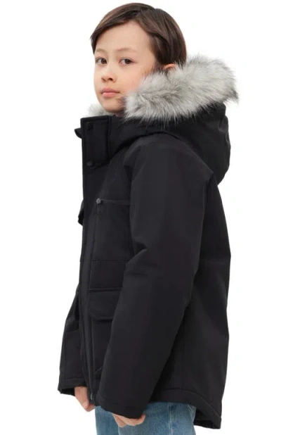 Rokka&rolla Kids' Parka Coat With Detachable Trim In Black