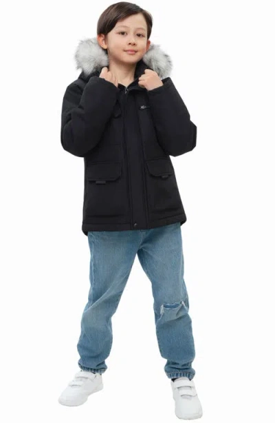 Rokka&rolla Kids' Parka Coat With Detachable Trim In Black