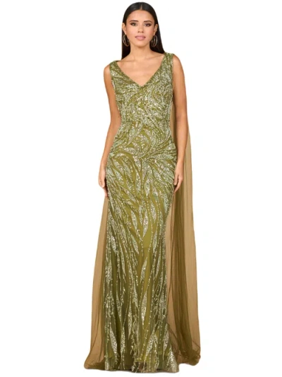 Lara New York V-neck Gown With Long Cape Sleeves In Green