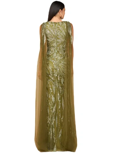 Lara New York V-neck Gown With Long Cape Sleeves In Green