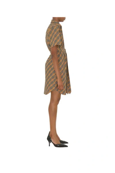 Burberry Classic Check Cotton Dress With Belted Waist In Neutral