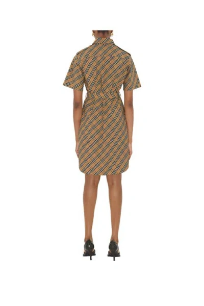 Burberry Classic Check Cotton Dress With Belted Waist In Neutral