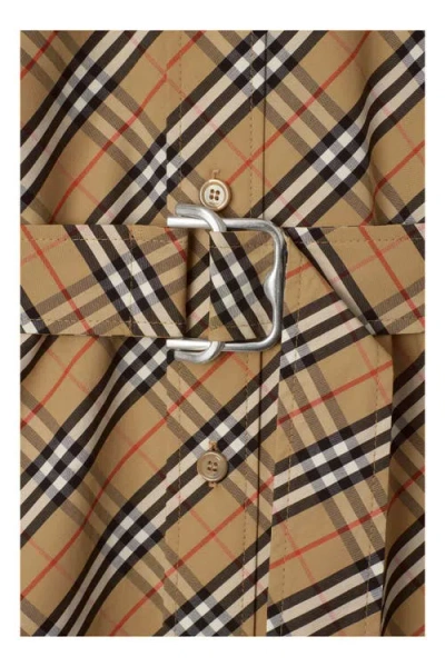 Burberry Classic Check Cotton Dress With Belted Waist In Neutral