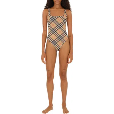 Burberry Women Check Swimsuit In Multi