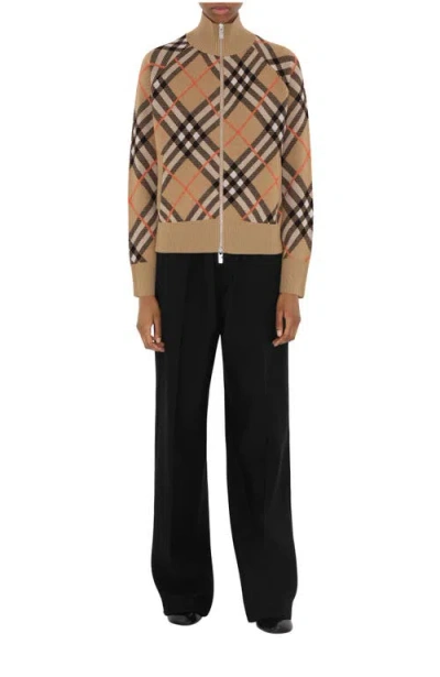 Burberry Wool-blend Check Track Jacket In Brown