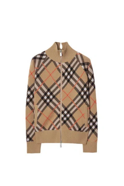 Burberry Wool-blend Check Track Jacket In Brown