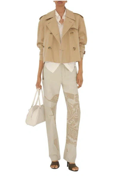 Burberry Cropped Heritage Trench Coat In Beige Gabardine Women In Brown