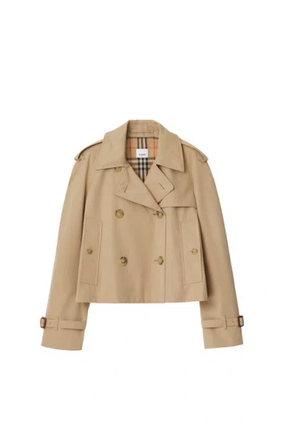 Burberry Cropped Heritage Trench Coat In Beige Gabardine Women In Brown