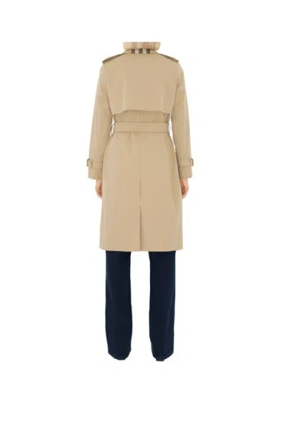 Burberry Plaid-collar Gabardine Trench Coat In Brown