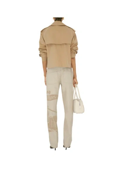 Burberry Cropped Heritage Trench Coat In Beige Gabardine Women In Brown