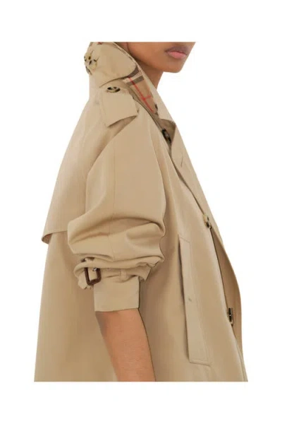 Burberry Cropped Heritage Trench Coat In Beige Gabardine Women In Brown
