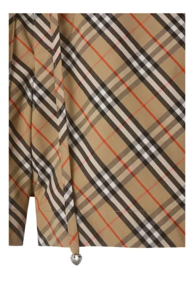 Burberry Women Beige Shorts With Elastic Drawstring Waist And All-over Check Motif In Cotton Woman In Multi