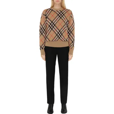 Burberry Diamond-pattern Crew Neck Wool Jumper In Brown