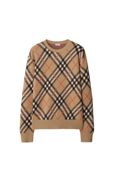 Burberry Diamond-pattern Crew Neck Wool Jumper In Brown