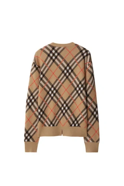 Burberry Diamond-pattern Crew Neck Wool Jumper In Brown