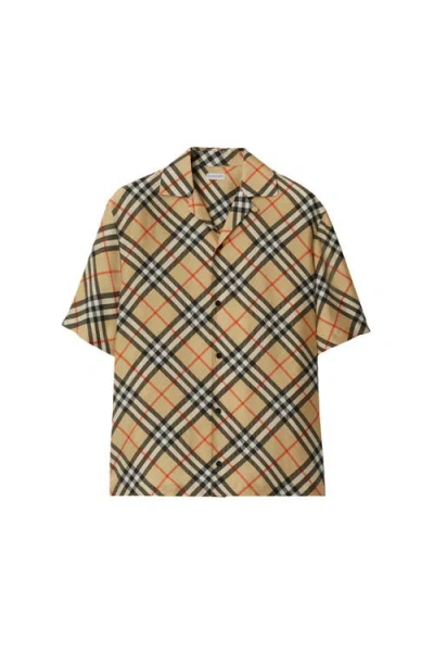 Burberry Nova Plaid Silk Cuban Collar Shirt In Neutral