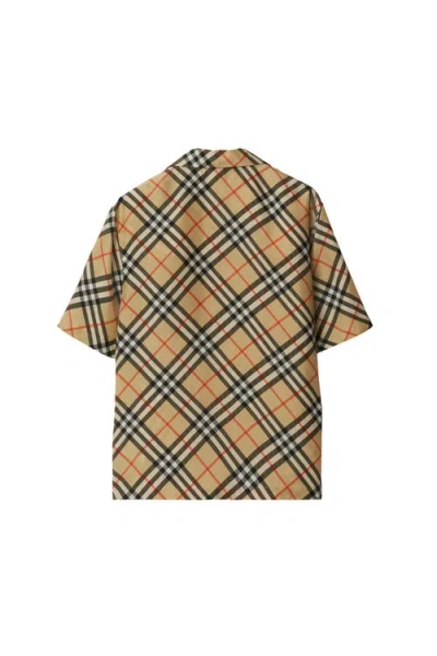 Burberry Nova Plaid Silk Cuban Collar Shirt In Neutral