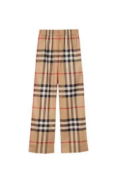 Burberry Check-pattern Flared Cotton Trousers In Brown