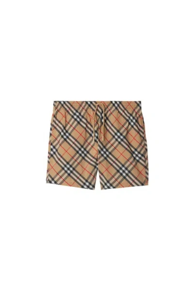 Burberry Men Check Print Bermuda Swimsuit In Brown