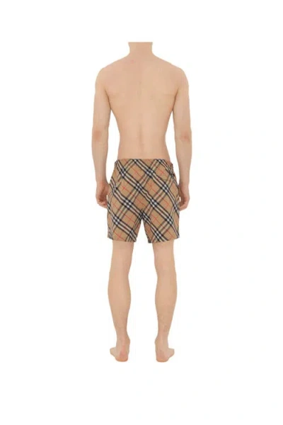 Burberry Men Check Print Bermuda Swimsuit In Brown