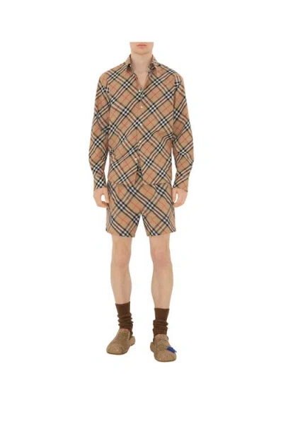Burberry Men Check Print Bermuda Swimsuit In Brown