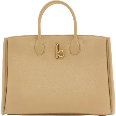 Burberry Small Calf Leather Rocking Horse Tote Bag In Sand
