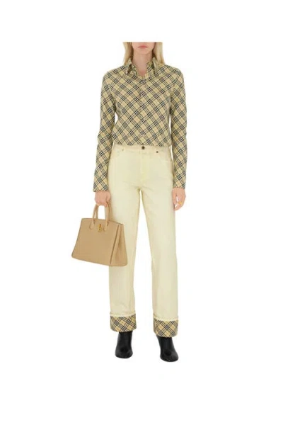 Burberry Small Calf Leather Rocking Horse Tote Bag In Sand