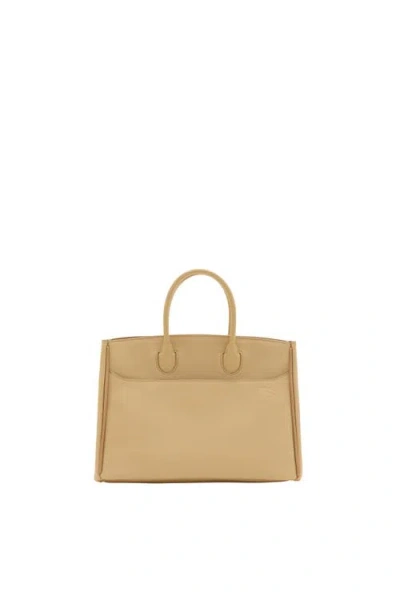 Burberry Small Calf Leather Rocking Horse Tote Bag In Sand