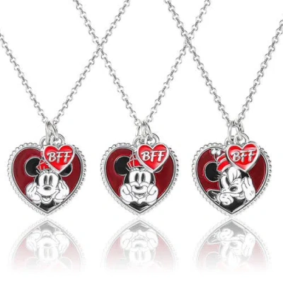 Disney Mickey & Minnie Mouse Heart Necklace, Set Of 3 In Metallic