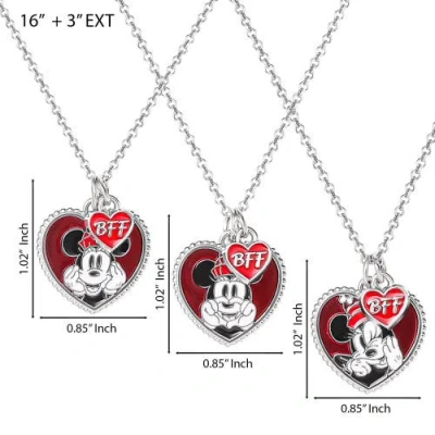 Disney Mickey & Minnie Mouse Heart Necklace, Set Of 3 In Metallic