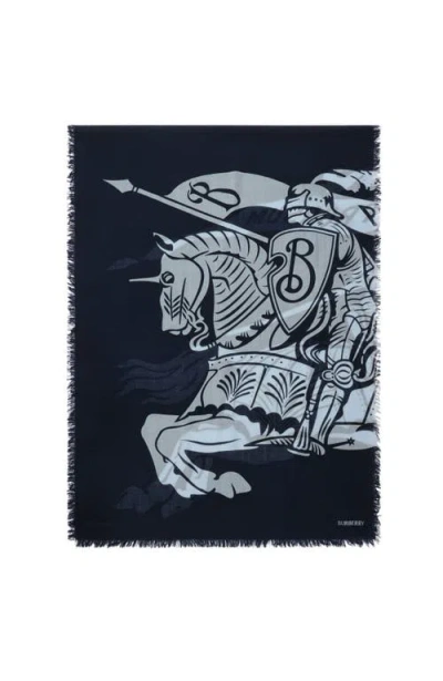 Burberry Wide Ekd Wool Scarf In Black