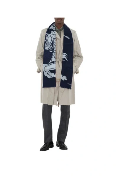 Burberry Wide Ekd Wool Scarf In Black