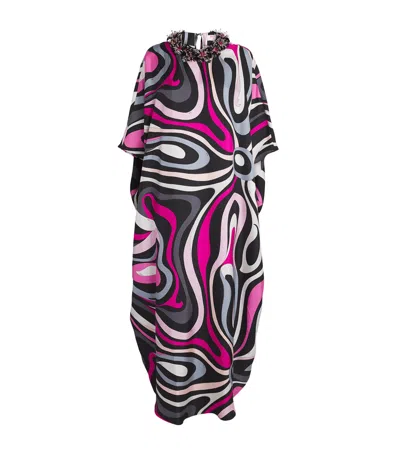 Pucci Silk Embellished Marmo Kaftan In Multi
