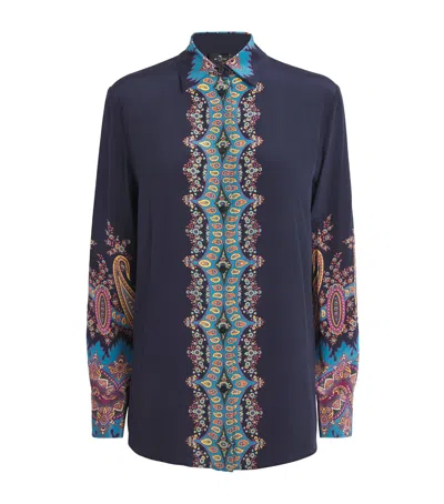 Etro Paisley-print Silk Shirt In Blue