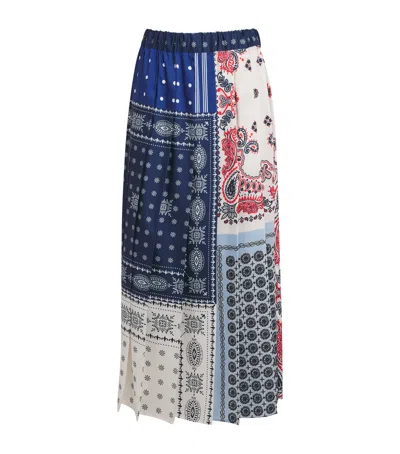 Weekend Max Mara Omens Luna Pleated Woven Midi Skirt Navy In Multi