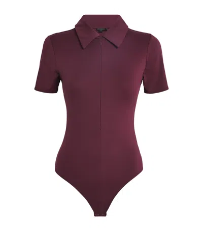 Good American Scuba Collared Bodysuit In Purple