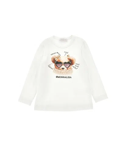 Monnalisa Kids' T-shirt St.teddy Jersey Jersey Cotone Stretch In White