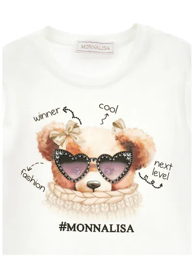 Monnalisa Kids' T-shirt St.teddy Jersey Jersey Cotone Stretch In White