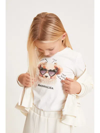 Monnalisa Kids' T-shirt St.teddy Jersey Jersey Cotone Stretch In White