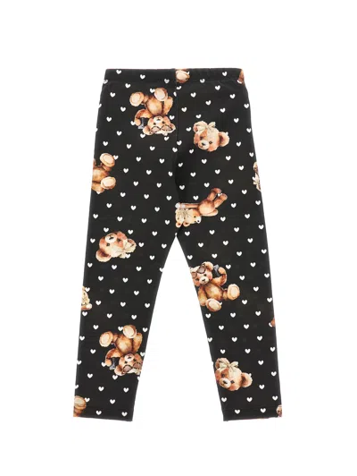 Monnalisa Leggings Teddy Bears Hearts In Black