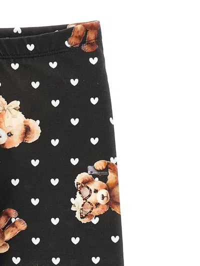 Monnalisa Leggings Teddy Bears Hearts In Black