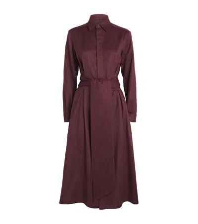 Colombo Cashmere Belted Midi Shirt Dress In Burgundy