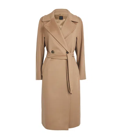 Weekend Max Mara Long Length Belted Coat With Notched Lapels In Neutral