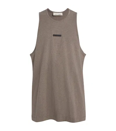 Essentials Cotton Oversized Logo Tank Top In Brown