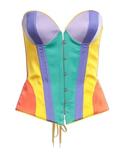 Moschino Couture Woman Top Yellow Size 10 Acetate, Viscose In Multi