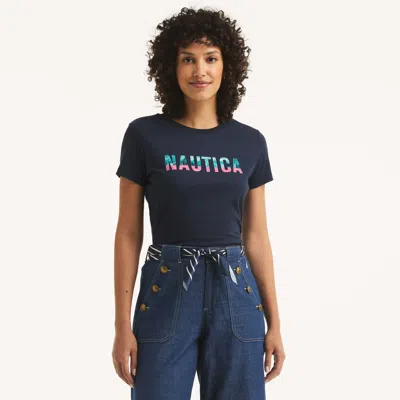 Nautica Womens Ocean Vibe Logo Graphic T-shirt In Blue