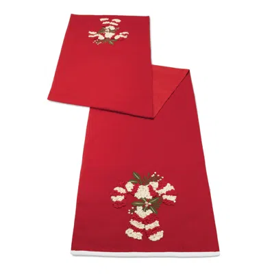 Melrose International Embroidered Candy Cane Table Runner 72"l - Red, White